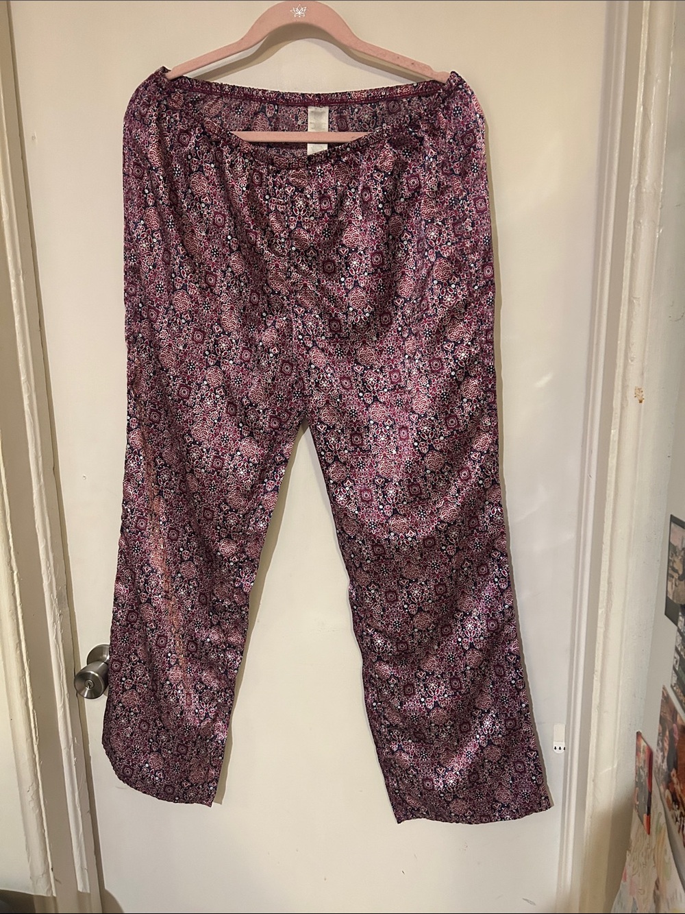 Women’s Satin Pajama Pants - Pink Pattern